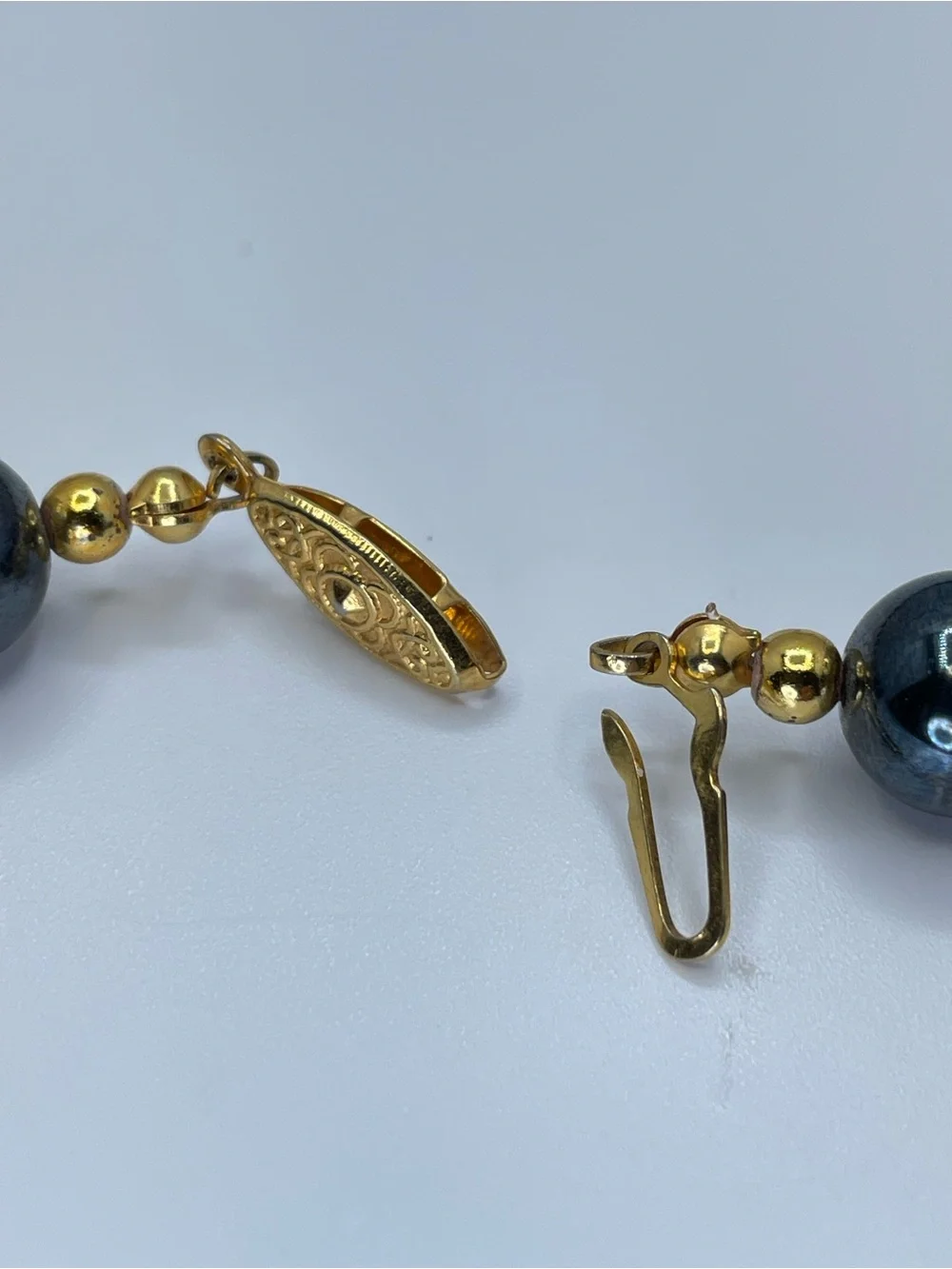 Vintage Hematite Gemstone Gold Beaded Necklace Boho Statement Bold Timeless